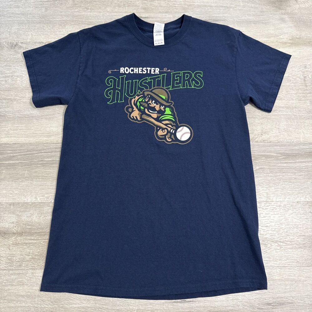 Rochester Hustlers Shirt Baseball Men’s Blue Medium Mascot Minor League Tee